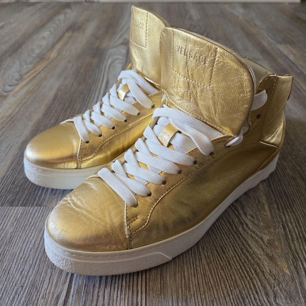 Versace Gold Mens High-Top Sneakers EUC